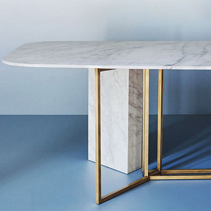 Glam Style Faux Marble Table Dining Rectangle Table with Metal Legs for Kitchen Clearhalo 'Dining Tables & Seating' 'Dining Tables' 'dining_table' 'furn' 'furn_dining_table' 'Furniture' 'Kitchen & Dining Furniture' 6277277