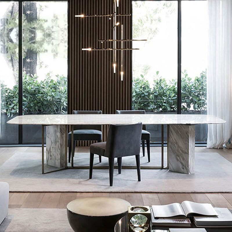 Glam Style Faux Marble Table Dining Rectangle Table with Metal Legs for Kitchen Clearhalo 'Dining Tables & Seating' 'Dining Tables' 'dining_table' 'furn' 'furn_dining_table' 'Furniture' 'Kitchen & Dining Furniture' 6277281
