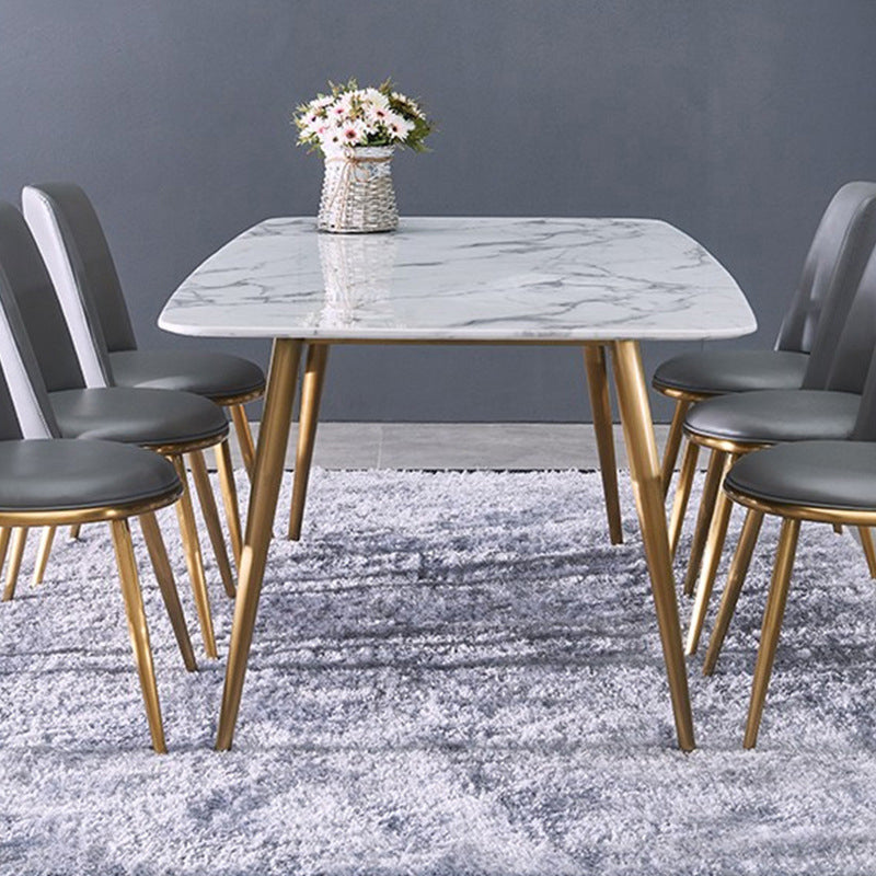 Glam Style Faux Marble Table Dining Rectangle Table with Metal Legs for Home Use 55.1"L x 31.5"W x 29.5"H Without Chairs Clearhalo 'Dining Tables & Seating' 'Dining Tables' 'dining_table' 'furn' 'furn_dining_table' 'Furniture' 'Kitchen & Dining Furniture' 6277301
