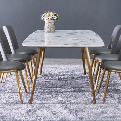 Glam Style Faux Marble Table Dining Rectangle Table with Metal Legs for Home Use 55.1"L x 31.5"W x 29.5"H Without Chairs Clearhalo 'Dining Tables & Seating' 'Dining Tables' 'dining_table' 'furn' 'furn_dining_table' 'Furniture' 'Kitchen & Dining Furniture' 6277301