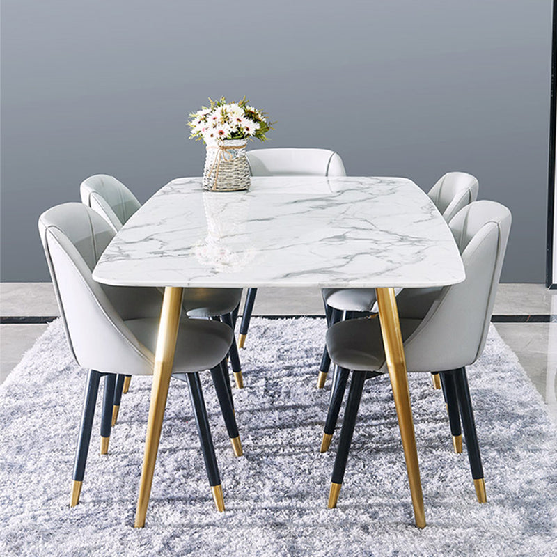 Glam Style Faux Marble Table Dining Rectangle Table with Metal Legs for Home Use 63"L x 35.4"W x 29.5"H Without Chairs Clearhalo 'Dining Tables & Seating' 'Dining Tables' 'dining_table' 'furn' 'furn_dining_table' 'Furniture' 'Kitchen & Dining Furniture' 6277302