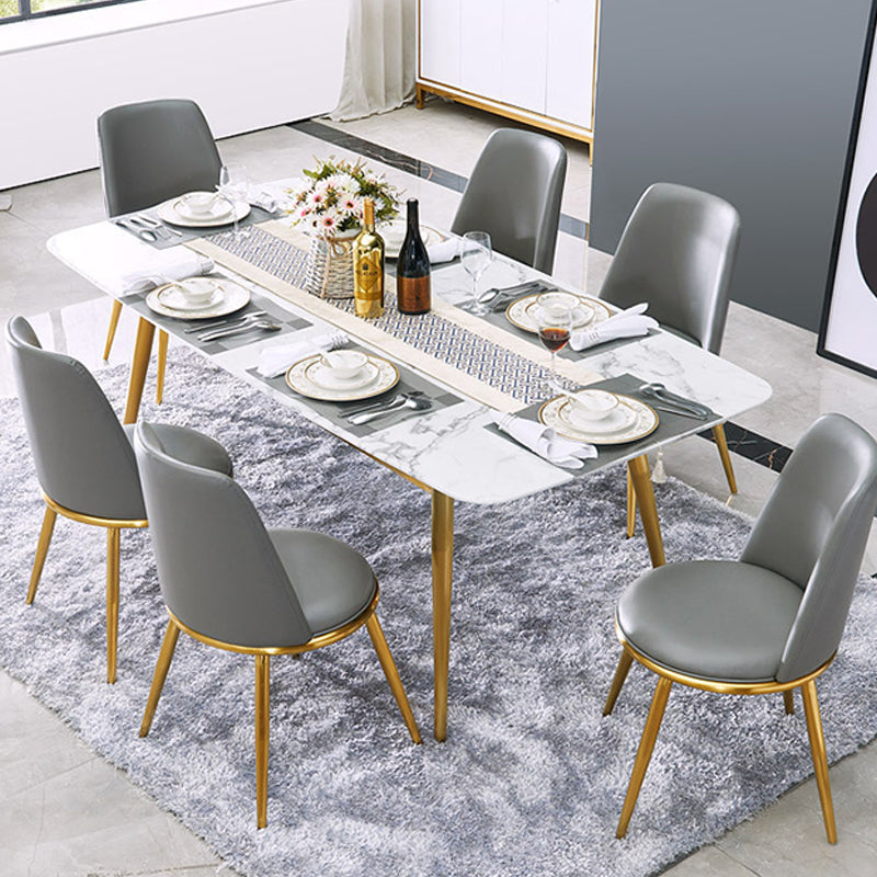 Glam Style Faux Marble Table Dining Rectangle Table with Metal Legs for Home Use 78.7"L x 39.4"W x 29.5"H Without Chairs Clearhalo 'Dining Tables & Seating' 'Dining Tables' 'dining_table' 'furn' 'furn_dining_table' 'Furniture' 'Kitchen & Dining Furniture' 6277304
