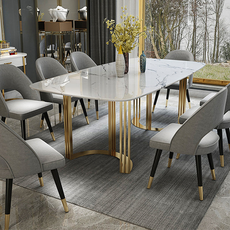 Glam Style Stone Table Dining Rectangle Table with Metal Legs for Home Use 70.9"L x 35.4"W x 29.5"H Without Chairs Clearhalo 'Dining Tables & Seating' 'Dining Tables' 'dining_table' 'furn' 'furn_dining_table' 'Furniture' 'Kitchen & Dining Furniture' 6277324