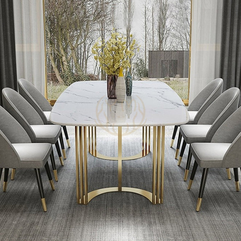 Glam Style Stone Table Dining Rectangle Table with Metal Legs for Home Use 78.7"L x 39.4"W x 29.5"H Without Chairs Clearhalo 'Dining Tables & Seating' 'Dining Tables' 'dining_table' 'furn' 'furn_dining_table' 'Furniture' 'Kitchen & Dining Furniture' 6277325