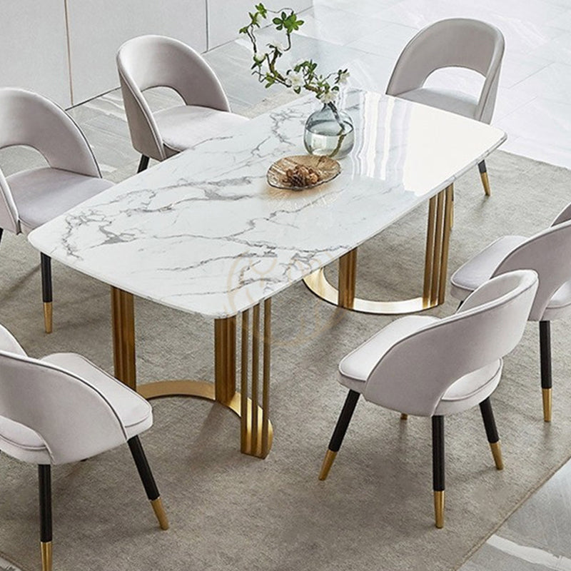 Glam Style Stone Table Dining Rectangle Table with Metal Legs for Home Use 55.1"L x 31.5"W x 29.5"H Without Chairs Clearhalo 'Dining Tables & Seating' 'Dining Tables' 'dining_table' 'furn' 'furn_dining_table' 'Furniture' 'Kitchen & Dining Furniture' 6277326