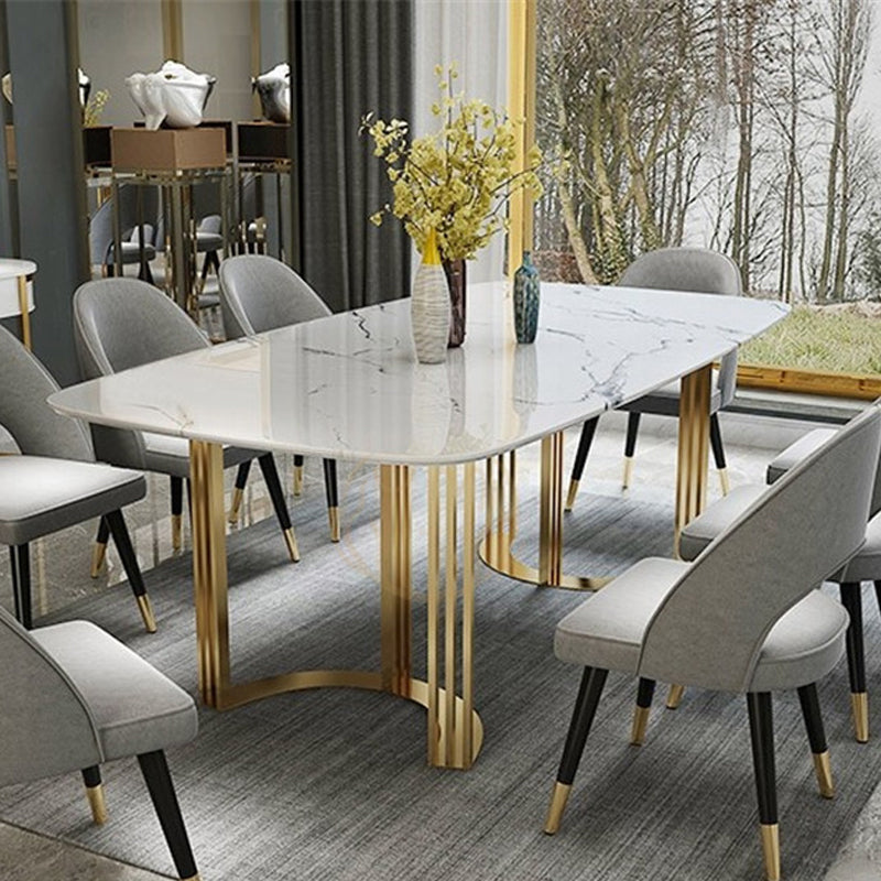 Glam Style Stone Table Dining Rectangle Table with Metal Legs for Home Use 63"L x 35.4"W x 29.5"H Without Chairs Clearhalo 'Dining Tables & Seating' 'Dining Tables' 'dining_table' 'furn' 'furn_dining_table' 'Furniture' 'Kitchen & Dining Furniture' 6277327