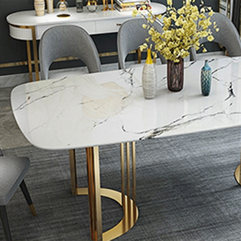 Glam Style Stone Table Dining Rectangle Table with Metal Legs for Home Use Clearhalo 'Dining Tables & Seating' 'Dining Tables' 'dining_table' 'furn' 'furn_dining_table' 'Furniture' 'Kitchen & Dining Furniture' 6277331
