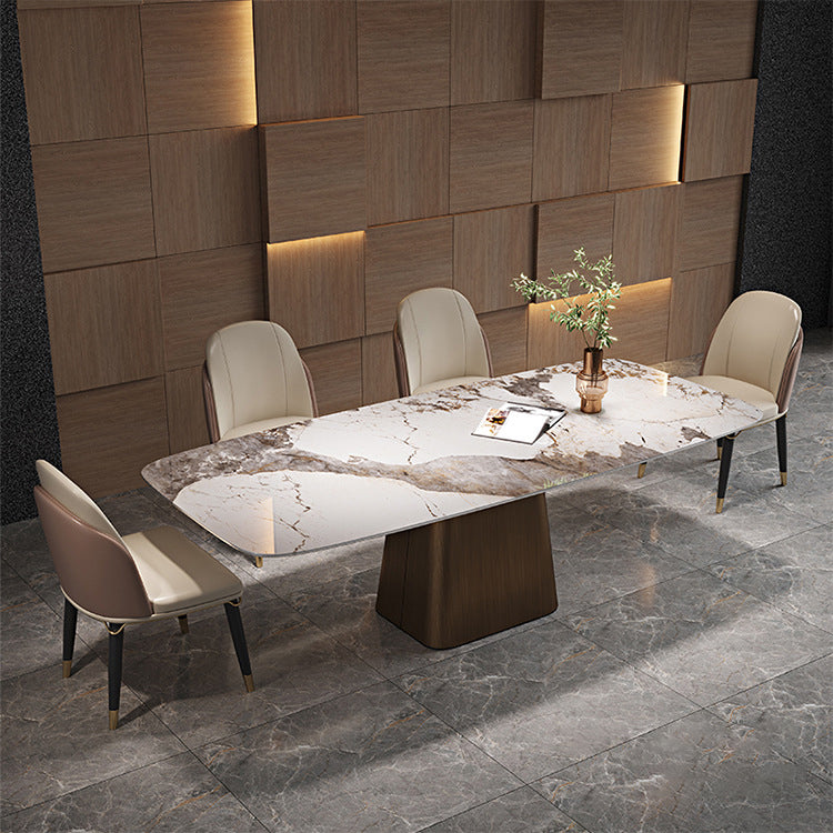 Modern Dining Rectangle Table Dining Stone Table for Home Use Gold Without Chairs Clearhalo 'Dining Tables & Seating' 'Dining Tables' 'dining_table' 'furn' 'furn_dining_table' 'Furniture' 'Kitchen & Dining Furniture' 6277337