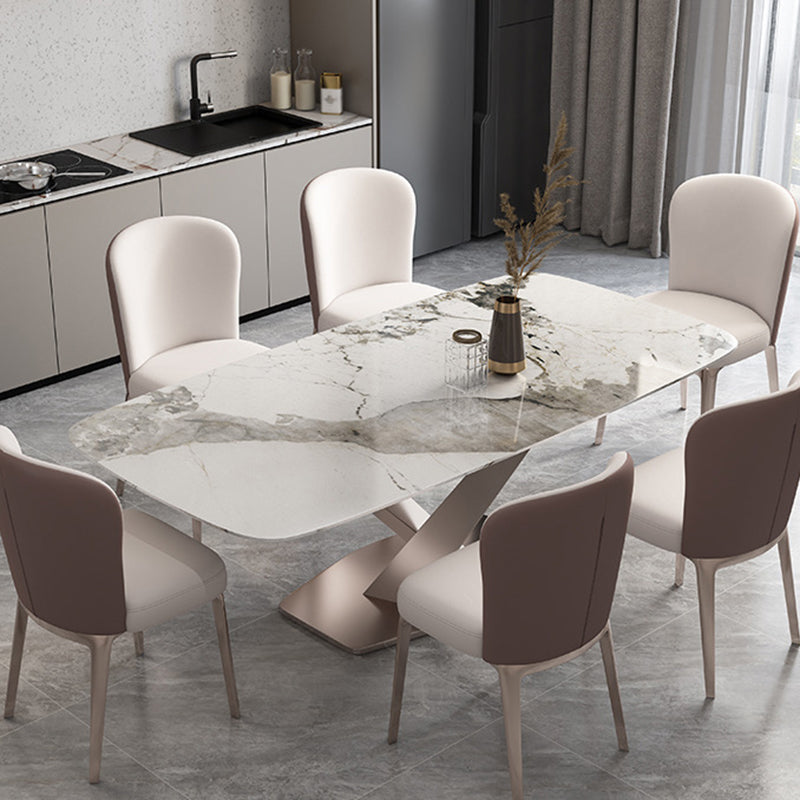 Glam Style Dining Rectangle Table Dining Sintered Stone Table for Home Use 63"L x 35.4"W x 29.5"H Without Chairs Clearhalo 'Dining Tables & Seating' 'Dining Tables' 'dining_table' 'furn' 'furn_dining_table' 'Furniture' 'Kitchen & Dining Furniture' 6277400