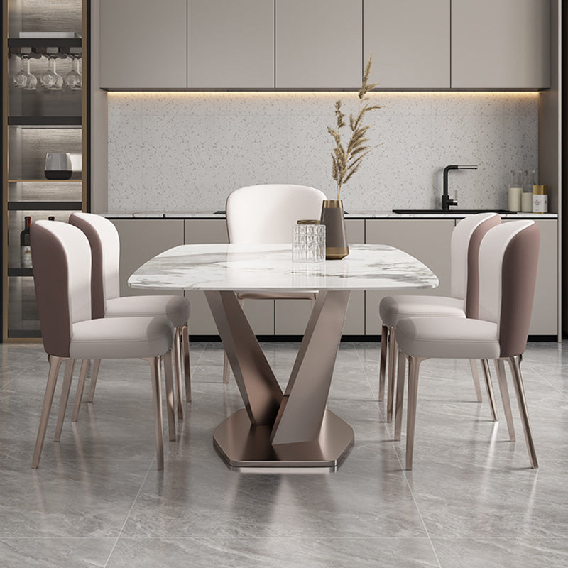 Glam Style Dining Rectangle Table Dining Sintered Stone Table for Home Use 51.2"L x 27.6"W x 29.5"H Without Chairs Clearhalo 'Dining Tables & Seating' 'Dining Tables' 'dining_table' 'furn' 'furn_dining_table' 'Furniture' 'Kitchen & Dining Furniture' 6277402
