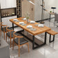 Mesa de comedor rectangular con base negra, mesa moderna de madera de pino para cocina