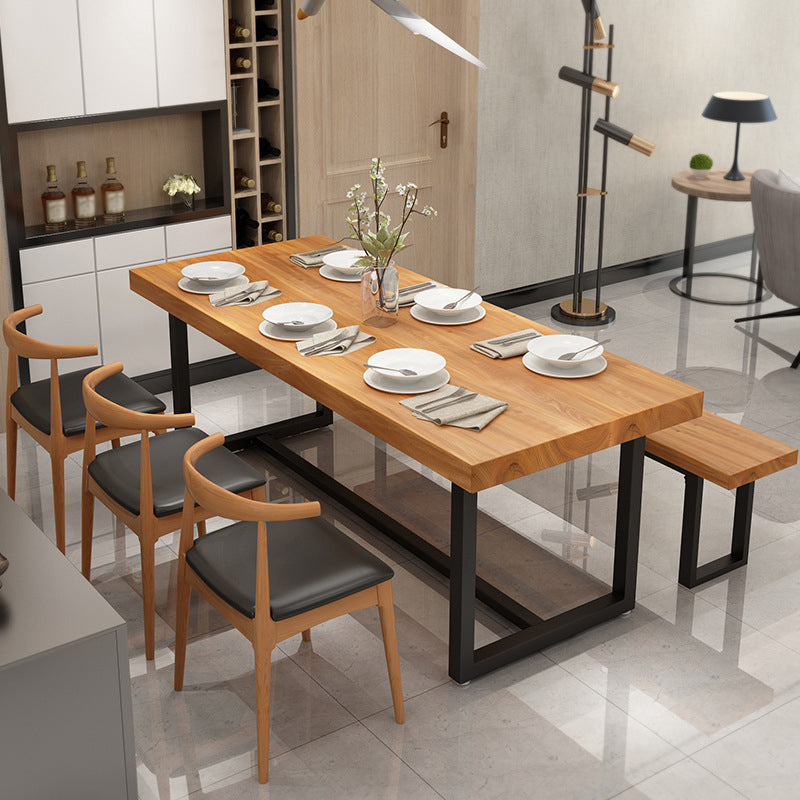 Mesa de comedor rectangular con base negra, mesa moderna de madera de pino para cocina