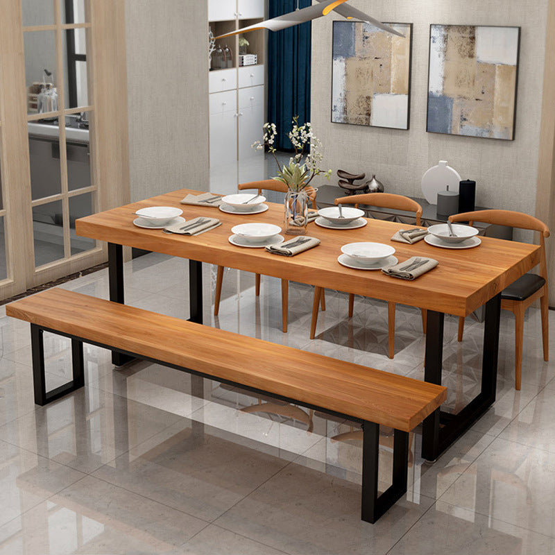 Mesa de comedor rectangular con base negra, mesa moderna de madera de pino para cocina