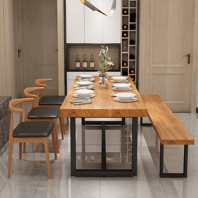 Mesa de comedor rectangular con base negra, mesa moderna de madera de pino para cocina