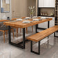 Mesa de comedor rectangular con base negra, mesa moderna de madera de pino para cocina