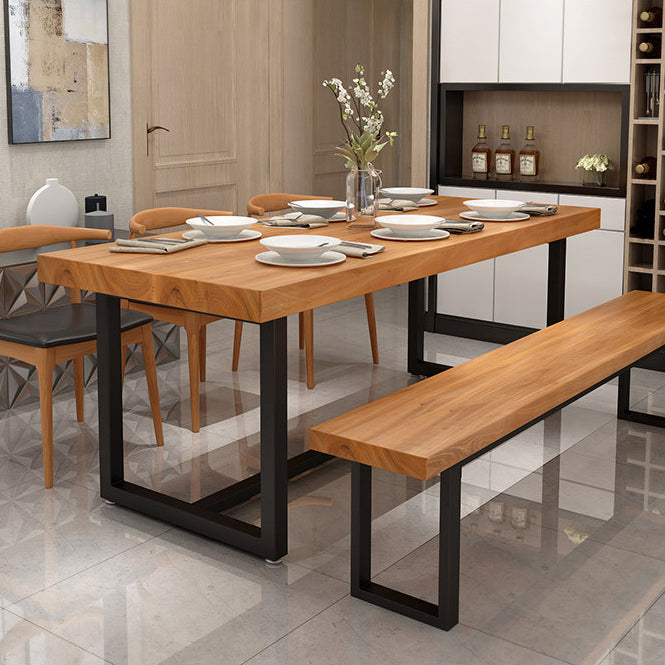 Mesa de comedor rectangular con base negra, mesa moderna de madera de pino para cocina