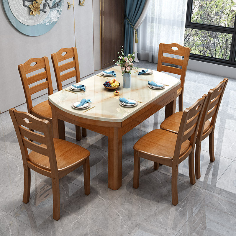 Round Stone Top Dining Table Drop-Leaf Dinner Room Kitchen Table with Wood Base Natural Without Chairs Clearhalo 'Dining Tables & Seating' 'Dining Tables' 'dining_table' 'furn' 'furn_dining_table' 'Furniture' 'Kitchen & Dining Furniture' 6277481