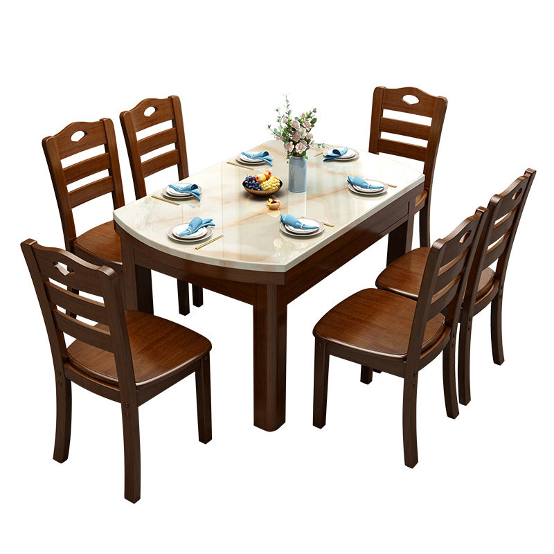 Round Stone Top Dining Table Drop-Leaf Dinner Room Kitchen Table with Wood Base Clearhalo 'Dining Tables & Seating' 'Dining Tables' 'dining_table' 'furn' 'furn_dining_table' 'Furniture' 'Kitchen & Dining Furniture' 6277482