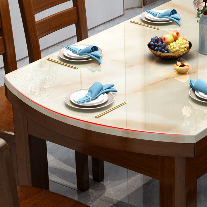 Round Stone Top Dining Table Drop-Leaf Dinner Room Kitchen Table with Wood Base Clearhalo 'Dining Tables & Seating' 'Dining Tables' 'dining_table' 'furn' 'furn_dining_table' 'Furniture' 'Kitchen & Dining Furniture' 6277483