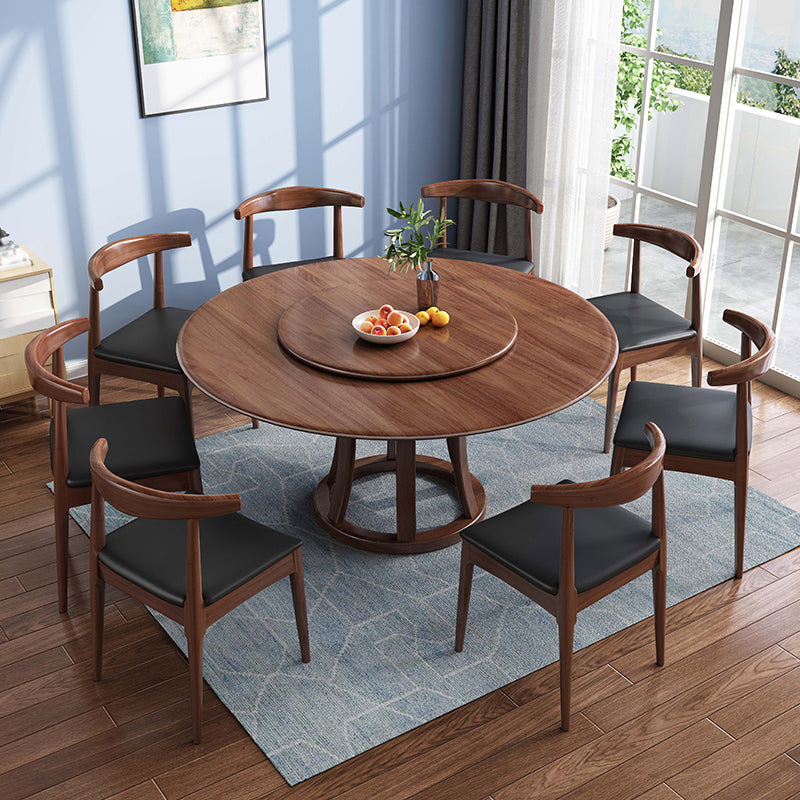 Round Table Solid Wood Table with Turntable for Home and Kitchen Walnut 51.2"L x 51.2"W x 29.9"H Without Chairs Clearhalo 'Dining Tables & Seating' 'Dining Tables' 'dining_table' 'furn' 'furn_dining_table' 'Furniture' 'Kitchen & Dining Furniture' 6277492