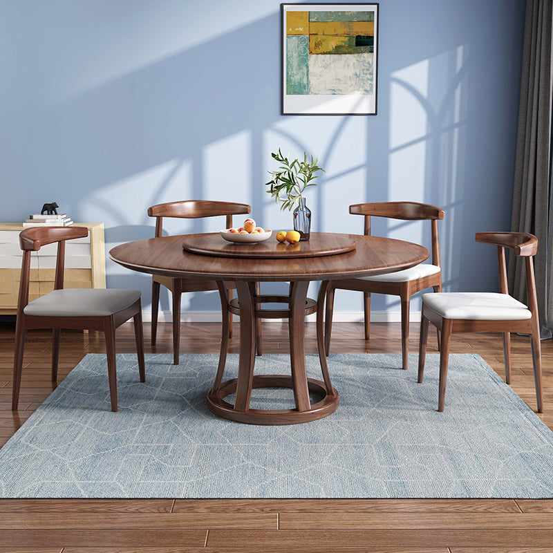Round Table Solid Wood Table with Turntable for Home and Kitchen Walnut 59.1"L x 59.1"W x 29.9"H Without Chairs Clearhalo 'Dining Tables & Seating' 'Dining Tables' 'dining_table' 'furn' 'furn_dining_table' 'Furniture' 'Kitchen & Dining Furniture' 6277494
