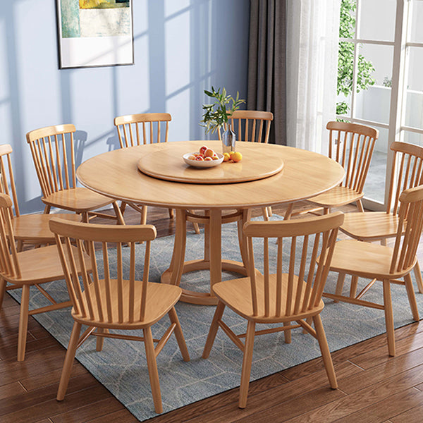 Round Table Solid Wood Table with Turntable for Home and Kitchen Natural 86.6"L x 86.6"W x 29.5"H Without Chairs Clearhalo 'Dining Tables & Seating' 'Dining Tables' 'dining_table' 'furn' 'furn_dining_table' 'Furniture' 'Kitchen & Dining Furniture' 6277495