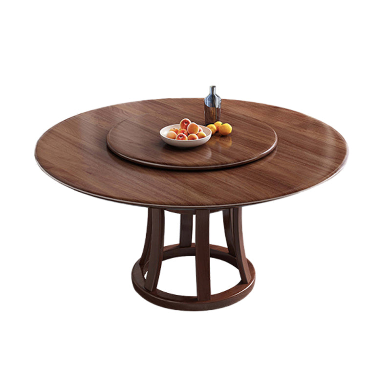 Round Table Solid Wood Table with Turntable for Home and Kitchen Walnut Without Chairs Clearhalo 'Dining Tables & Seating' 'Dining Tables' 'dining_table' 'furn' 'furn_dining_table' 'Furniture' 'Kitchen & Dining Furniture' 6277497