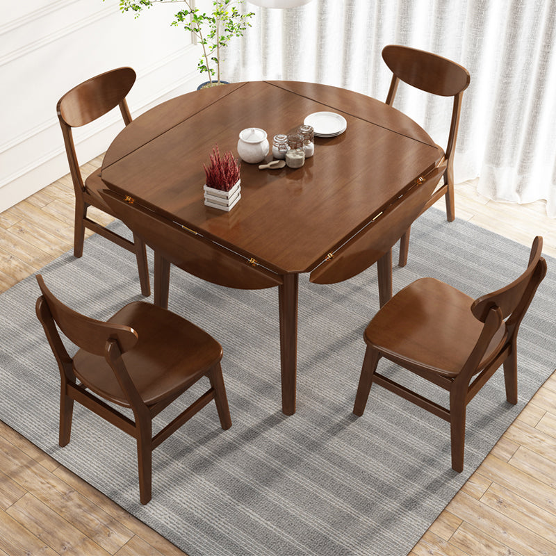 Round Home Kitchen Dinner Furniture Drop Leaf Rubberwood Solid Wood Dining Table Brown 43.3"L x 43.3"W x 29.1"H Without Chairs Clearhalo 'Dining Tables & Seating' 'Dining Tables' 'dining_table' 'furn' 'furn_dining_table' 'Furniture' 'Kitchen & Dining Furniture' 6277514