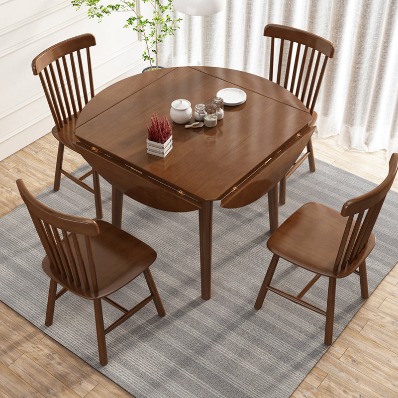 Round Home Kitchen Dinner Furniture Drop Leaf Rubberwood Solid Wood Dining Table Clearhalo 'Dining Tables & Seating' 'Dining Tables' 'dining_table' 'furn' 'furn_dining_table' 'Furniture' 'Kitchen & Dining Furniture' 6277522