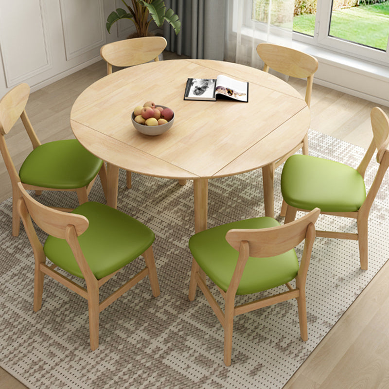 Round Home Kitchen Dinner Furniture Drop Leaf Rubberwood Solid Wood Dining Table Clearhalo 'Dining Tables & Seating' 'Dining Tables' 'dining_table' 'furn' 'furn_dining_table' 'Furniture' 'Kitchen & Dining Furniture' 6277523