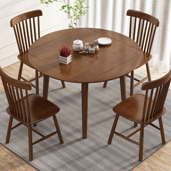 Round Home Kitchen Dinner Furniture Drop Leaf Rubberwood Solid Wood Dining Table Clearhalo 'Dining Tables & Seating' 'Dining Tables' 'dining_table' 'furn' 'furn_dining_table' 'Furniture' 'Kitchen & Dining Furniture' 6277527