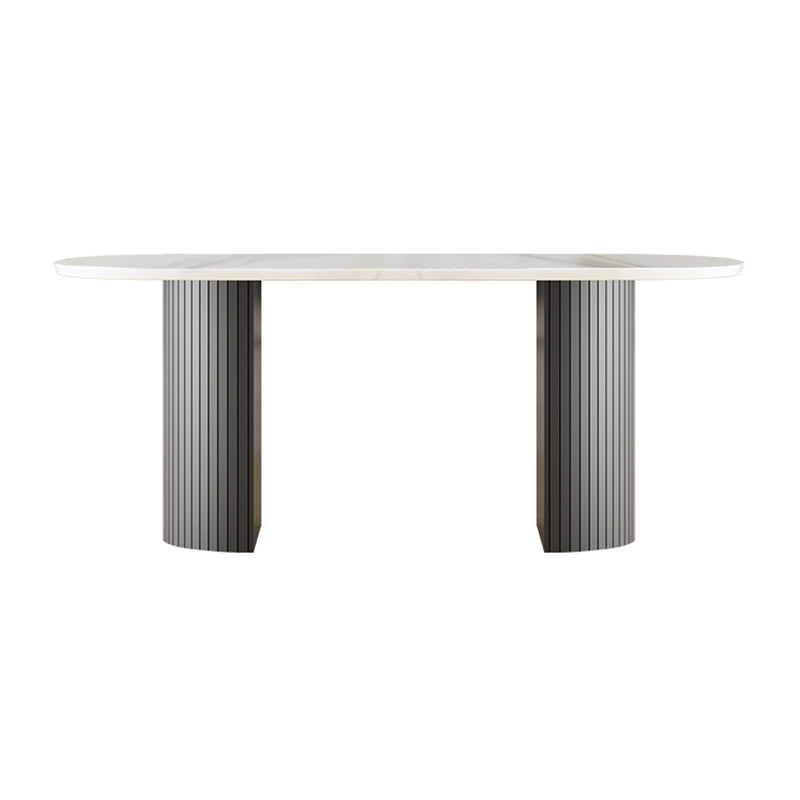 Double Pedestal Dining Table Modern Table for Home and Kitchen Oval Marble Clearhalo 'Dining Tables & Seating' 'Dining Tables' 'dining_table' 'furn' 'furn_dining_table' 'Furniture' 'Kitchen & Dining Furniture' 6277547
