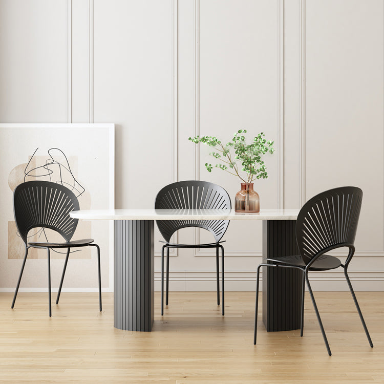 Double Pedestal Dining Table Modern Table for Home and Kitchen Oval Marble 55.1"L x 27.6"W x 29.5"H Clearhalo 'Dining Tables & Seating' 'Dining Tables' 'dining_table' 'furn' 'furn_dining_table' 'Furniture' 'Kitchen & Dining Furniture' 6277548