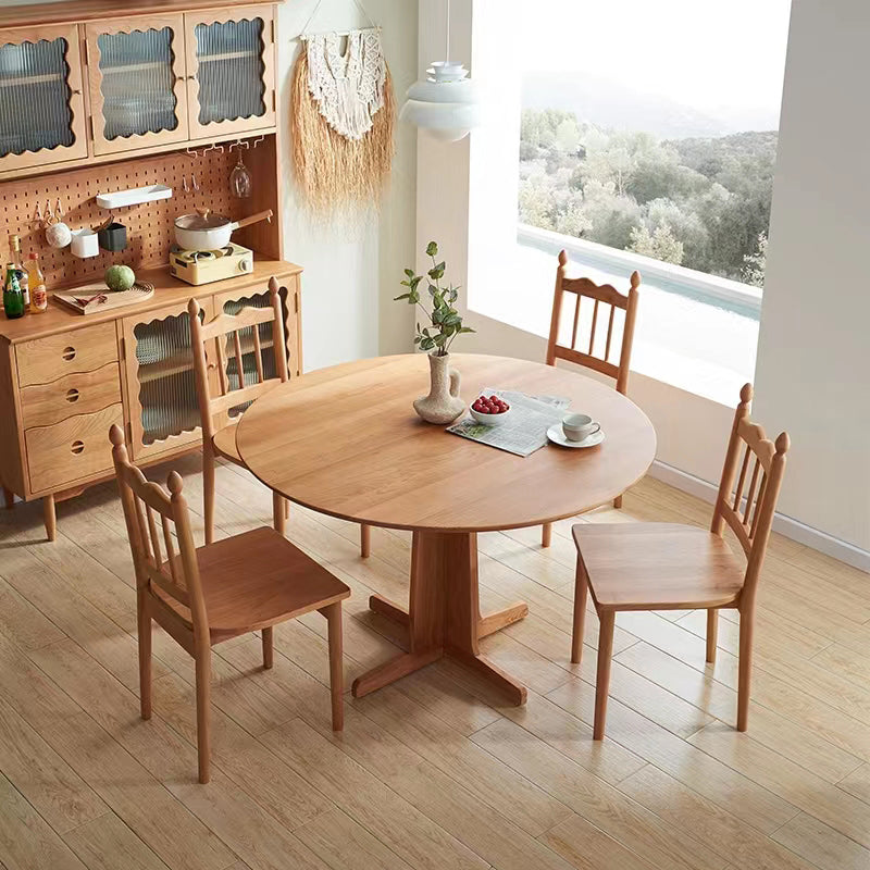 Round Wooden Dining Table Natural Home Kitchen Desk with Pedestal Base 39.4"L x 39.4"W x 29.5"H Without Chairs Clearhalo 'Dining Tables & Seating' 'Dining Tables' 'dining_table' 'furn' 'furn_dining_table' 'Furniture' 'Kitchen & Dining Furniture' 6277616