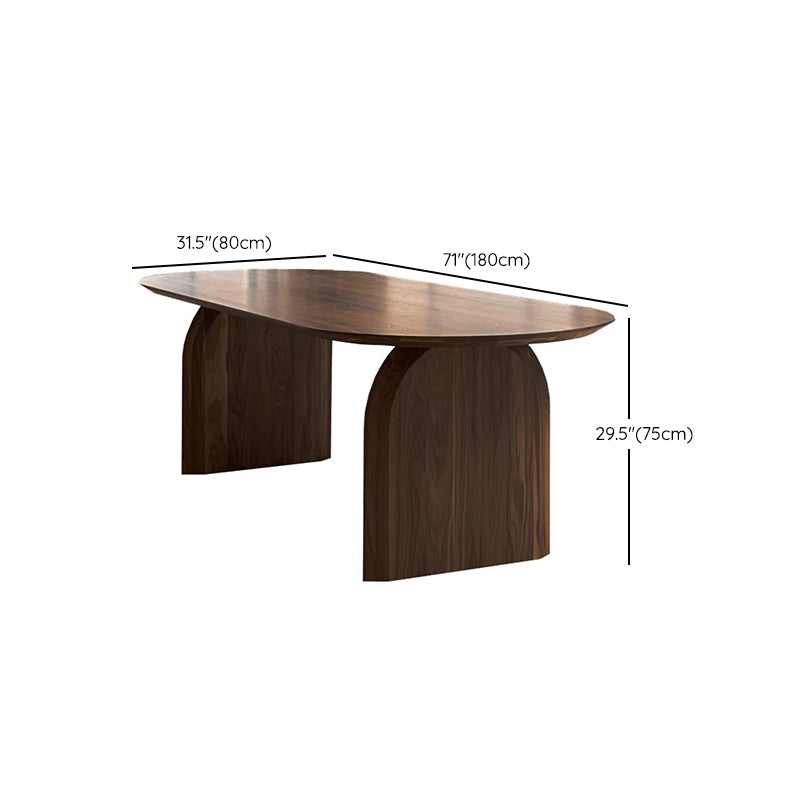 Mesa de madera maciza marrón con pedestal doble, mesa de cocina ovalada para comedor
