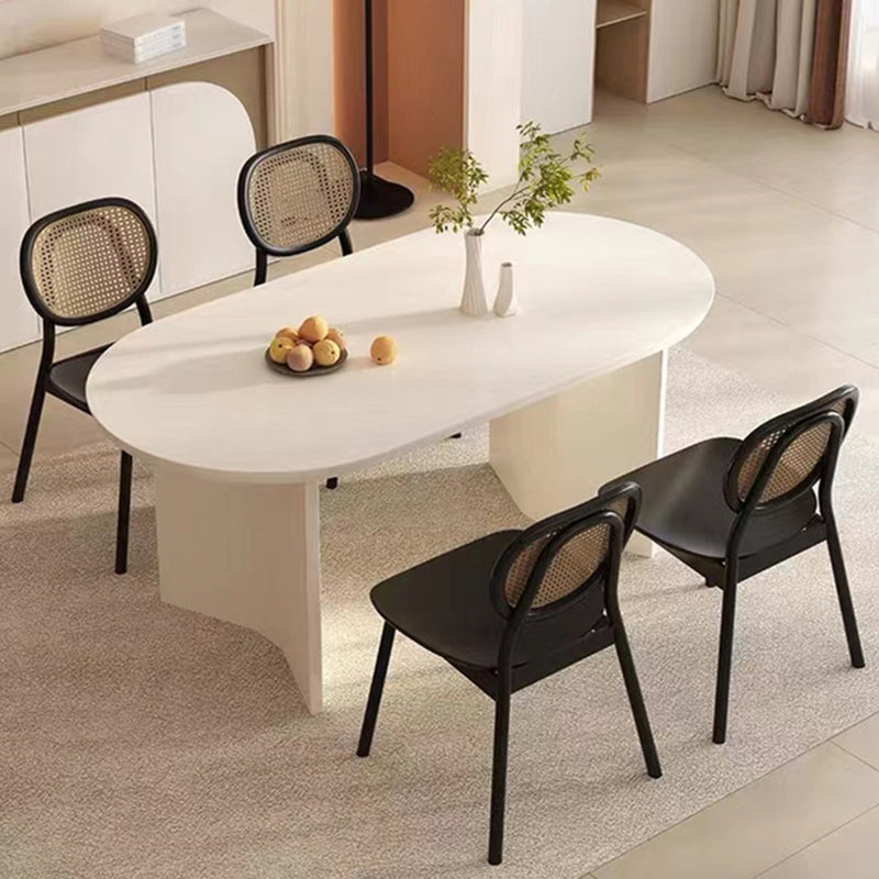 White Solid Wood Table Oval Dining Room Table with Double Pedestal