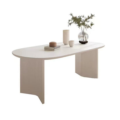 White Solid Wood Table Oval Dining Room Table with Double Pedestal