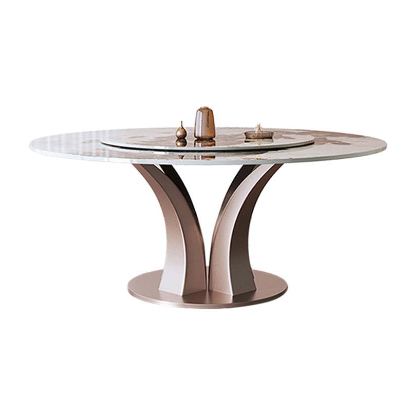Modern Round Table Sintered Stone Dining Table with Turntable Clearhalo 'Dining Tables & Seating' 'Dining Tables' 'dining_table' 'furn' 'furn_dining_table' 'Furniture' 'Kitchen & Dining Furniture' 6277716