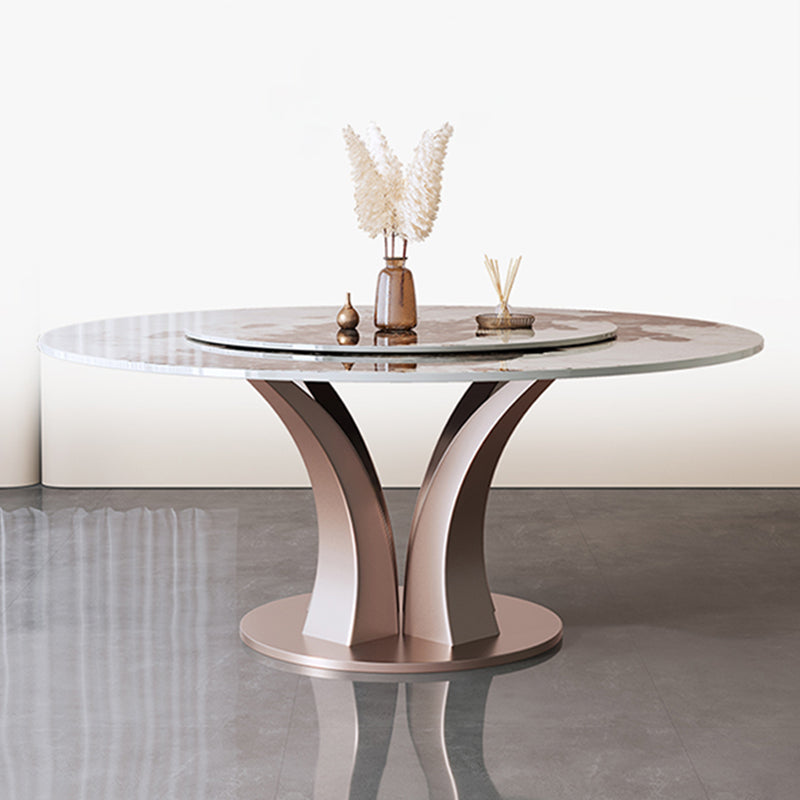 Modern Round Table Sintered Stone Dining Table with Turntable Clearhalo 'Dining Tables & Seating' 'Dining Tables' 'dining_table' 'furn' 'furn_dining_table' 'Furniture' 'Kitchen & Dining Furniture' 6277719