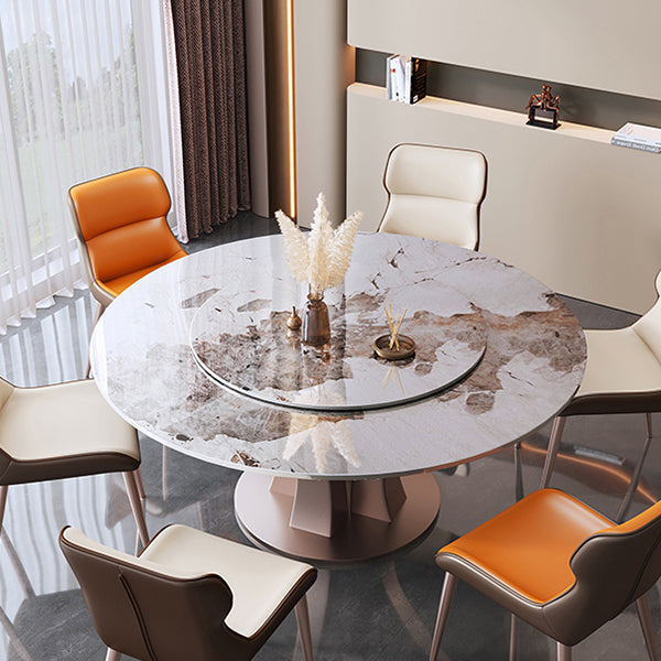 Modern Round Table Sintered Stone Dining Table with Turntable Clearhalo 'Dining Tables & Seating' 'Dining Tables' 'dining_table' 'furn' 'furn_dining_table' 'Furniture' 'Kitchen & Dining Furniture' 6277721