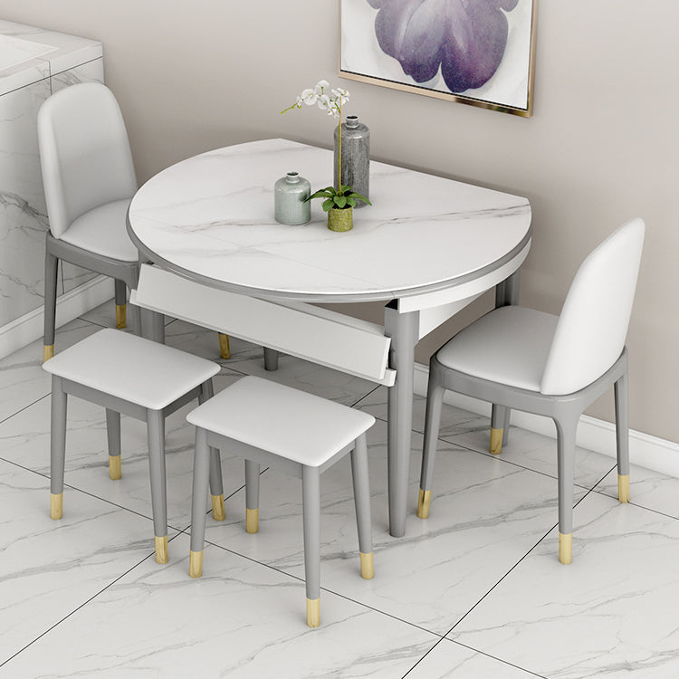 Slate and Wood Table Contemporary Retractable Round Dining Table Gray 47.2"L x 47.2"W x 29.5"H Without Chairs Clearhalo 'Dining Tables & Seating' 'Dining Tables' 'dining_table' 'furn' 'furn_dining_table' 'Furniture' 'Kitchen & Dining Furniture' 6277726