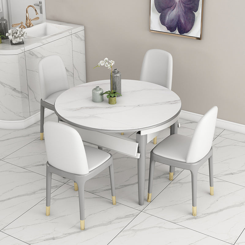 Slate and Wood Table Contemporary Retractable Round Dining Table Gray 41.3"L x 41.3"W x 29.5"H Without Chairs Clearhalo 'Dining Tables & Seating' 'Dining Tables' 'dining_table' 'furn' 'furn_dining_table' 'Furniture' 'Kitchen & Dining Furniture' 6277727