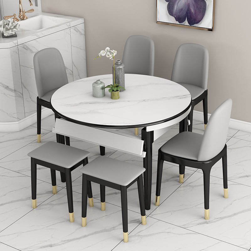 Slate and Wood Table Contemporary Retractable Round Dining Table Black 47.2"L x 47.2"W x 29.5"H Without Chairs Clearhalo 'Dining Tables & Seating' 'Dining Tables' 'dining_table' 'furn' 'furn_dining_table' 'Furniture' 'Kitchen & Dining Furniture' 6277729
