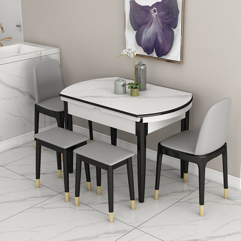 Slate and Wood Table Contemporary Retractable Round Dining Table Black 41.3"L x 41.3"W x 29.5"H Without Chairs Clearhalo 'Dining Tables & Seating' 'Dining Tables' 'dining_table' 'furn' 'furn_dining_table' 'Furniture' 'Kitchen & Dining Furniture' 6277730