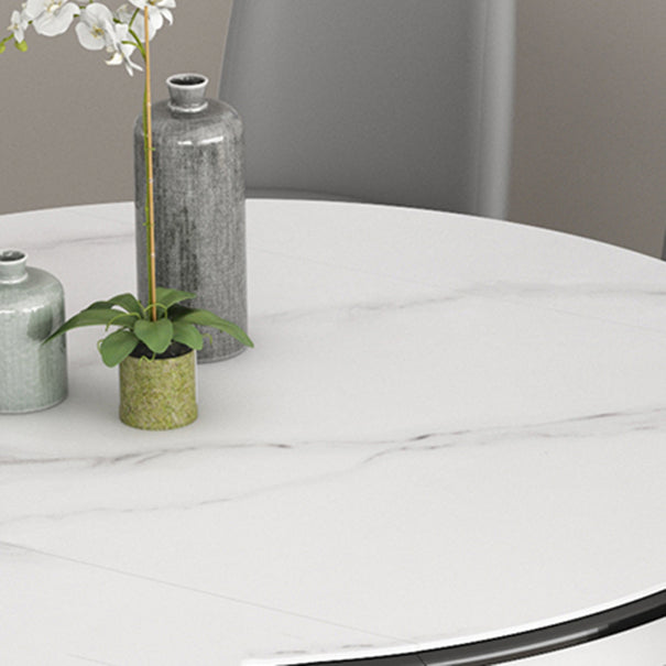 Slate and Wood Table Contemporary Retractable Round Dining Table Clearhalo 'Dining Tables & Seating' 'Dining Tables' 'dining_table' 'furn' 'furn_dining_table' 'Furniture' 'Kitchen & Dining Furniture' 6277733