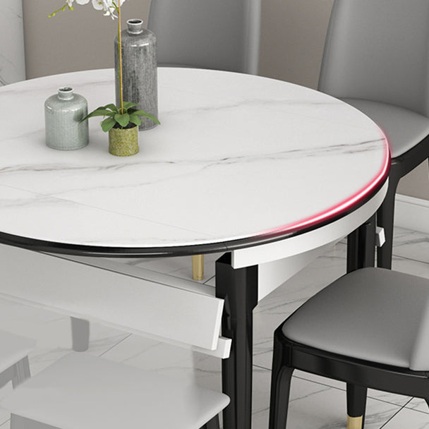 Slate and Wood Table Contemporary Retractable Round Dining Table Clearhalo 'Dining Tables & Seating' 'Dining Tables' 'dining_table' 'furn' 'furn_dining_table' 'Furniture' 'Kitchen & Dining Furniture' 6277734