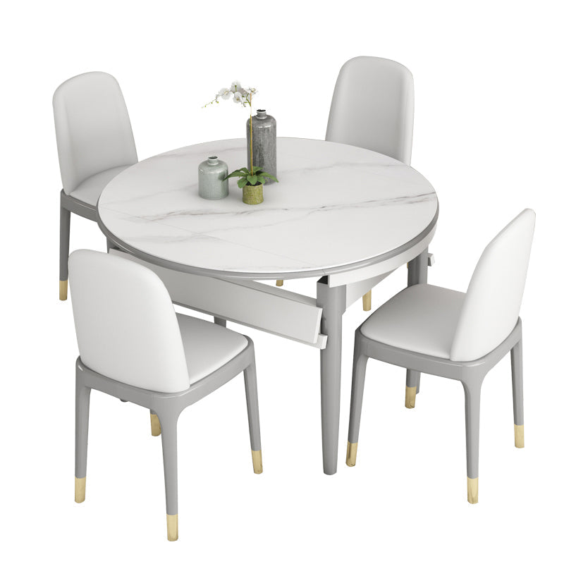 Slate and Wood Table Contemporary Retractable Round Dining Table Clearhalo 'Dining Tables & Seating' 'Dining Tables' 'dining_table' 'furn' 'furn_dining_table' 'Furniture' 'Kitchen & Dining Furniture' 6277736