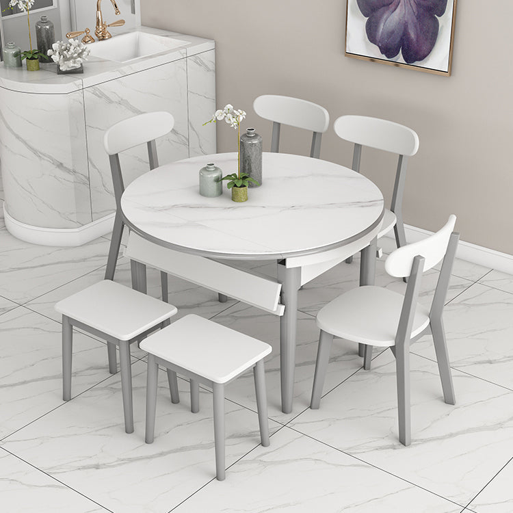 Slate and Wood Table Contemporary Retractable Round Dining Table Clearhalo 'Dining Tables & Seating' 'Dining Tables' 'dining_table' 'furn' 'furn_dining_table' 'Furniture' 'Kitchen & Dining Furniture' 6277737