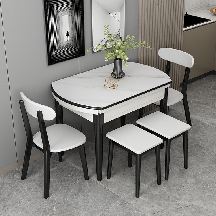 Slate and Wood Table Contemporary Retractable Round Dining Table Clearhalo 'Dining Tables & Seating' 'Dining Tables' 'dining_table' 'furn' 'furn_dining_table' 'Furniture' 'Kitchen & Dining Furniture' 6277741