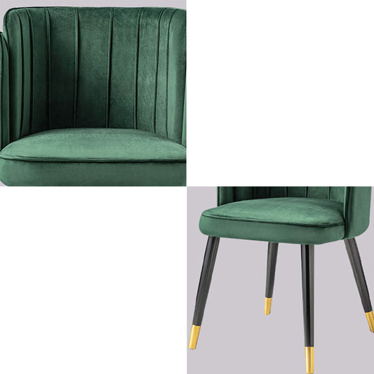 Glam Upholstered Dining Chair Green Parsons Chair with Wood Legs